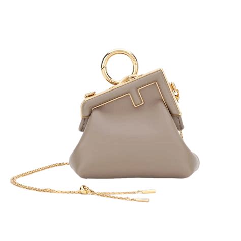 fendi tortora|FENDI First Tortora Gray Leather Nano Micro Charm Pouch Bag .